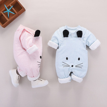 Female baby autumn clothes 0 thin cotton 1 year old cotton cotton foreign mens straps suit autumn and winter children two sets of baby clothes
