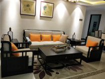 New Chinese sofa modern Zen solid wood fabric living room sofa combination Villa model room Chinese furniture