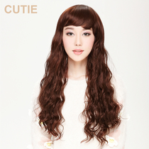 Delicate wig female corn perm long curly hair fluffy pear flower head set bobo wig Korean version of fashion Qi bangs