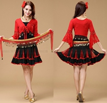 2018 square dance costume new dance seven-point sleeve performance dress dance dress women Square Dance shawl skirt set