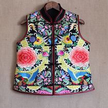 Cloud decoration totem original design womens top horse clip spring new national style hand-embroidered peony vest waistcoat