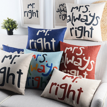 Simple Nordic letter sofa pillow thick cotton and linen texture cushion car office waist model pillow