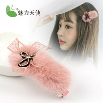  Korean version of the plush spring clip hairpin rhinestone bow one-word clip hairpin headdress ponytail horizontal clip hair accessories female