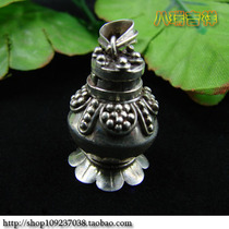 Nepali pure handmade 925 pure silver sculpted flower treasure bottle gauco box amulet pendant pendant