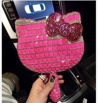 DIY sticky drill full bow portable makeup mirror cute cartoon KT big cat holding mirror