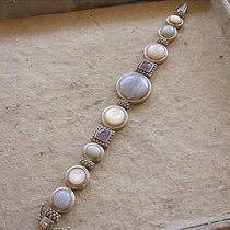 Western antique jewelry vintage silver British 925 sterling silver Po Natural agate snail shell bracelet