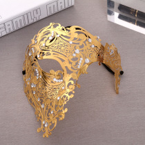 High-end gold metal diamond masquerade mask for men and women half face Venice metal iron mask spot