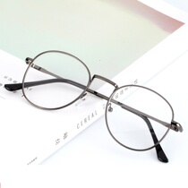 2021 Korean version of men and women personality tide art fan metal full frame round flat mirror retro without degree frame glasses