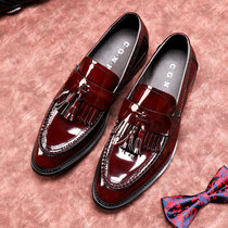 Italian one-pedal point-toe set-toe patent leather casual leather shoes trend single shoes tassel cowhide mens loafers