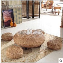 Rattan chair coffee table five-piece set balcony leisure table and chair tatami low stool round stool round Pier