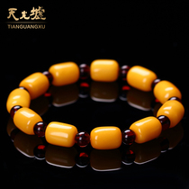 Tianguang Hui old beeswax bucket beads hand string Amber beeswax hand string female amber Buddha beads bracelet with certificate