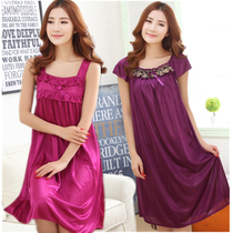 Summer sexy womens sling night dress silk womens suit Short sleeve thin summer dress Large size ice silk summer pajamas