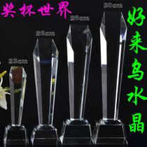 Factory direct sales good to come black crystal trophy medals custom inclined hexagonal column company excellent staff souvenirs