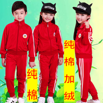 Kindergarten Garden Clothes Elementary School Children School Uniforms Class Clothing Spring Autumn Winter Clothing Pure Cotton Winter Plus Suede Thickened Red Suit Wholesale