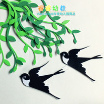 Kindergarten Classroom Wall Newspaper Layout Supplies Decorative Wall Sticker Foam Green Leaf Willow Nonwoven Swallow New