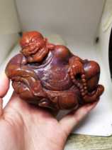 Puyu Workshop Indonesia Natural Coral Jade Purple Red Flower Happy Luohan Home Car Gift Ornaments