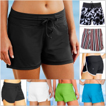 Foreign trade conservative liner womens split swimming trunks flat feet high waist loose hip cover lace-up beach hot spring black