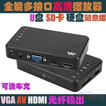 SD card U disk mobile hard drive VGA HDMI AV fiber output car HD TV projection player