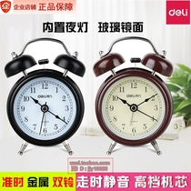 Power Retro Double Bell Metal Alarm Clock Sweep Seconds On Time Knock Mini Luminous Silent Bedroom Bedside Alarm 9024