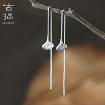 Ancient humble original s925 sterling silver (ginkgo shake)long ear line handmade leaves vintage literary fresh earrings for women