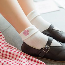 Sweet white Lolita cherry blossom embroidered cotton socks Japanese princess soft sister mid-tube socks flip socks college style