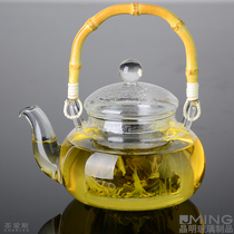  Bamboo Girder Glass Teapot Thickened heat-resistant glass flower Teapot Kung Fu Black Tea with filter Tea maker set