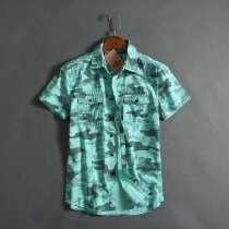 Different foreign trade Original Single Summer Male cotton lapel short sleeve camouflage slim shirt personality short sleeve shirt