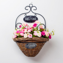 Wall-mounted flower basket pastoral handmade rattan Wicker flower arrangement simulation green flower pot clothing store interior decoration