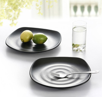 High-end hotel melamine imitation porcelain Japanese black plastic square non-slip pastry fast food flat fruit plate