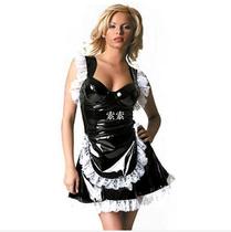 Fetish Punk Gothic Leather French Maid Cosplay Costume Sexy