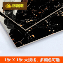 European living room black gold flower glazed floor tiles 1000x1000 villa aisle stairs large size tiles 1m x 1m