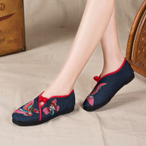 2022 spring embroidered shoes old Beijing cloth shoes womens shoes thousand layer bottom single shoes ethnic style flat cloth shoes