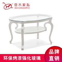 Qimu European-style coffee table Simple solid wood paint round glass coffee table Small apartment living room corner tea table M231