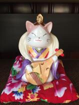 Christmas and New Year Japan out-of-print cat house Dorakudo pipa trick cat ornament Zhao Fu ceramics