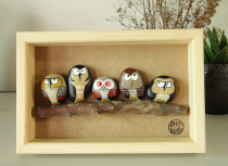 Owl family cute birthday healing stone fun tribe hand-painted stone painting original cute table