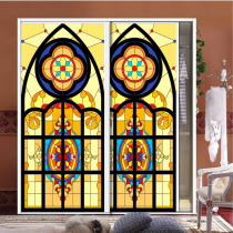 European style vintage stained glass sticker church glue free electrostatic frosted window film furniture cabinet door refurbished sticker