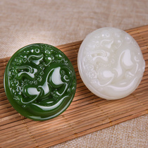 Xinjiang Hetian jade leather belt buckle waist buckle mens Jasper White Jade waist buckle