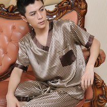 Men silk pajamas 100% mulberry silk plus fat plus size two-piece set summer thin long sleeve short sleeve home wear