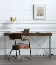 Nordic imported solid wood desk American log computer desk old workbench iron writing desk industrial desk