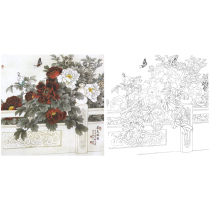 Gongbi painting white sketch background draft Peony Doufang Wang Qingsheng 66*66 physical white paper print draft with color map 408T