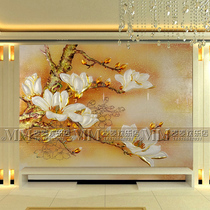 Custom decorative art glass TV background wall entrance living room screen partition carving process golden jade orchid