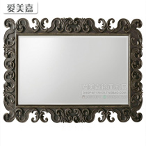 European and American-style country square dressing mirror beauty salon wall-mounted carved black makeup mirror model room art mirror creative