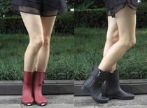 Japanese original single zipper super handsome short tube womens rubber rain boots black wine red 2 color people