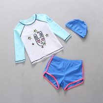  New childrens swimsuit Girls Korean fan split boxer quick-drying sports suit Sunscreen sports swimsuit three-piece set