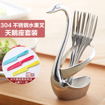 304 stainless steel fruit fork set Korean fruit sign fork Korean dessert fork small creative Cygnus tableware