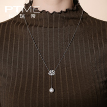Rose flower imitation pearl sweater chain long 2021 New Wild simple high-end retro necklace accessories