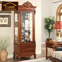 American solid wood wine cabinet American country storage cabinet Tea cabinet storage display cabinet Retro glass single-door wine cabinet