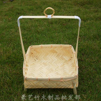 Natural and environmentally friendly bamboo woven vegetable basket Portable bamboo basket Fruit basket Pure hand woven bamboo basket creative flower basket