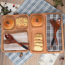 Unpainted beech wood compartment plate creative Japanese three-compartment plate solid wooden rice plate tableware dim sum plate breakfast tray