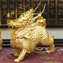 Taiwan pure copper paste gold kirin ornament a pair of copper kirin zhao cai foyer living room home ornaments